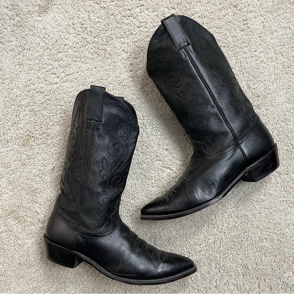 Men's JUSTIN Black Leather COWBOY Western RODEO BOOTS  12 D